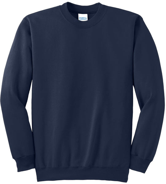 Navy crewneck sweatshirt for school spirit wear in youth and adult sizes