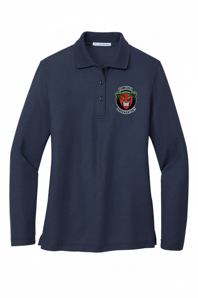 Navy TPS women's long-sleeve polo ghost mannequin
