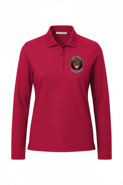 Red TPS women's long-sleeve polo ghost mannequin