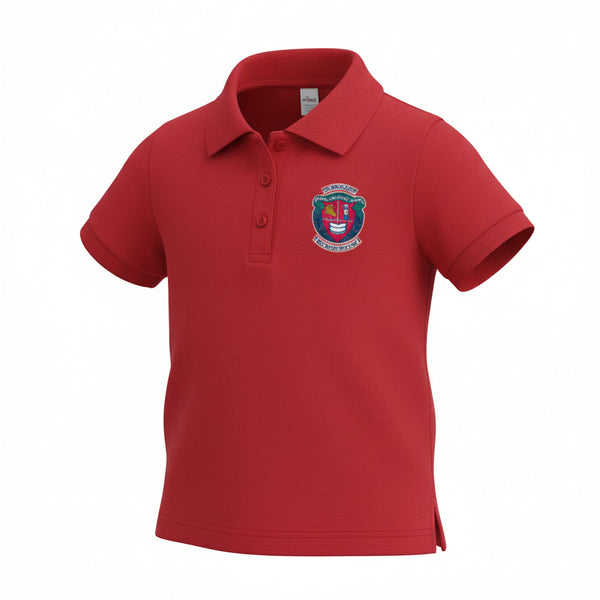 Red TPS girls school uniform polo shirt with crest