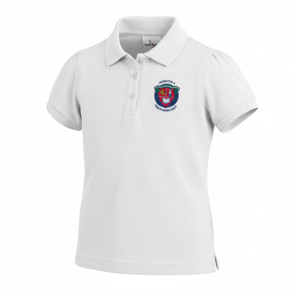 White TPS girls school uniform polo shirt with crest
